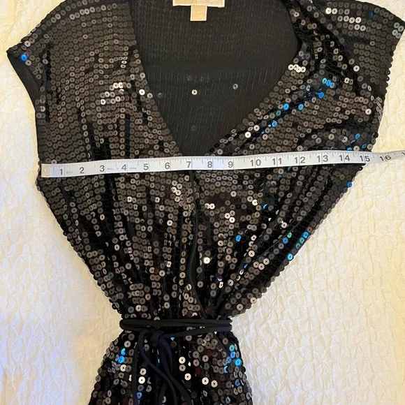 Michael Kors Black Sequin Wrap Dress (Size: M) - Picture 6 of 8